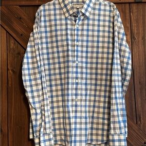 Express Blue and White Casual Button Down Shirt